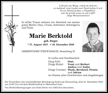 Traueranzeige von Marie Berktold von Allgäuer Anzeigeblatt