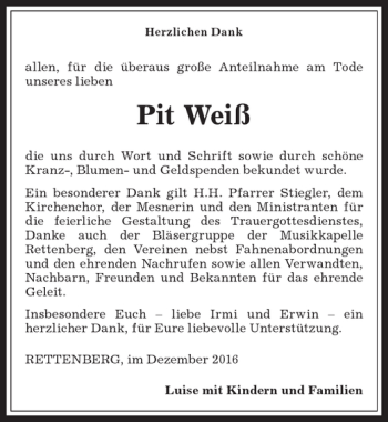 Traueranzeige von Pit Weiß von Allgäuer Anzeigeblatt