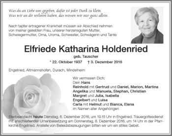 Traueranzeige von Elfriede Katharina Holdenried von Memminger Zeitung