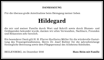 Traueranzeige von Hildegard  von Allgäuer Anzeigeblatt