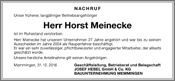 Traueranzeige von Horst Meinecke von Memminger Zeitung