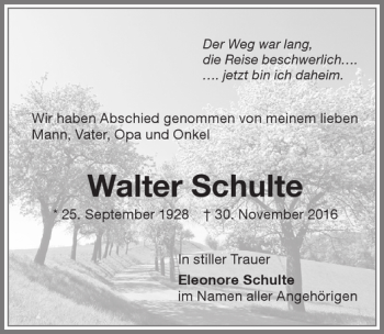 Traueranzeige von Walter Schulte von Allgäuer Zeitung,Kempten