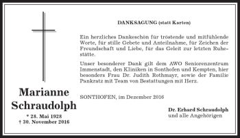 Traueranzeige von Marianne Schraudolph von Allgäuer Anzeigeblatt