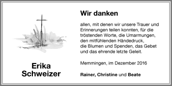 Traueranzeige von Erika Schweizer von Memminger Zeitung