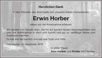 Traueranzeige von Erwin Horber von Memminger Zeitung