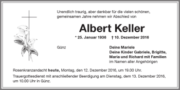 Traueranzeige von Albert Keller von Memminger Zeitung