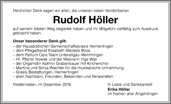 Traueranzeige von Rudolf Höller von Memminger Zeitung