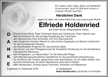 Traueranzeige von Elfriede Holdenried von Memminger Zeitung