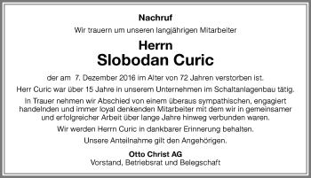 Traueranzeige von Slobodan Curic von Memminger Zeitung