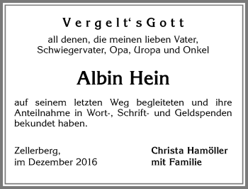 Traueranzeige von Albin Hein von Memminger Zeitung