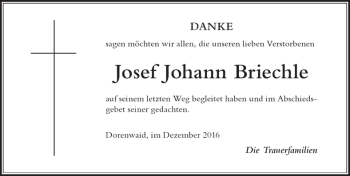 Traueranzeige von Josef Johann Briechle von Der Westallgäuer