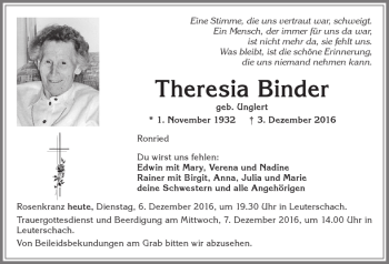 Traueranzeige von Theresia Binder von Allgäuer Zeitung