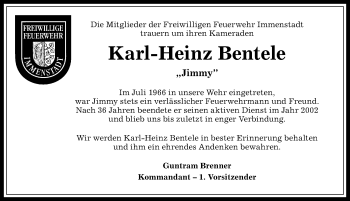 Traueranzeige von Karl-Heinz Bentele von Allgäuer Anzeigeblatt