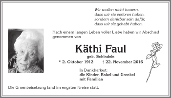 Traueranzeige von Käthi Faul von Allgäuer Zeitung, Kaufbeuren/Buchloe