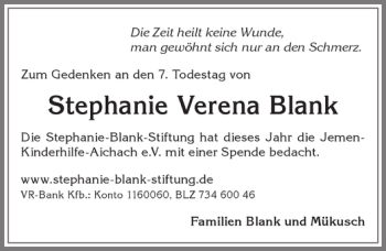 Traueranzeige von Stephanie Verena Blank von Allgäuer Zeitung, Kaufbeuren/Buchloe