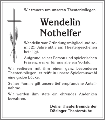 Traueranzeige von Wendelin Nothelfer von Allgäuer Zeitung, Kaufbeuren/Buchloe