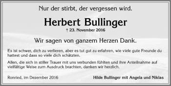 Traueranzeige von Herbert Bullinger von Allgäuer Zeitung, Marktoberdorf