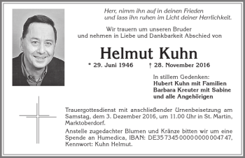 Traueranzeige von Helmut Kuhn von Allgäuer Zeitung, Marktoberdorf