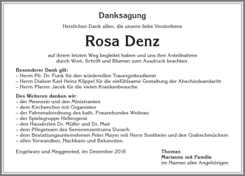 Traueranzeige von Rosa Denz von Allgäuer Zeitung,Kempten