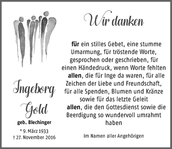 Traueranzeige von Ingeborg Gold von Allgäuer Zeitung, Marktoberdorf