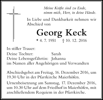 Traueranzeige von Georg Keck von Der Westallgäuer