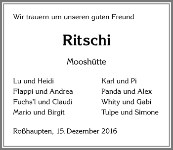 Traueranzeige von Ritschi  von Allgäuer Zeitung, Füssen
