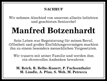Traueranzeige von Manfred Botzenhardt von Allgäuer Anzeigeblatt