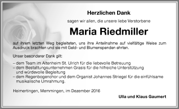 Traueranzeige von Maria Riedmüller von Memminger Zeitung