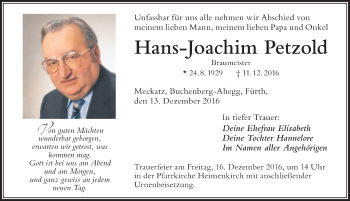 Traueranzeige von Hans-Joachim Petzold von Der Westallgäuer