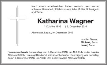 Traueranzeige von Katharina Wagner von Memminger Zeitung