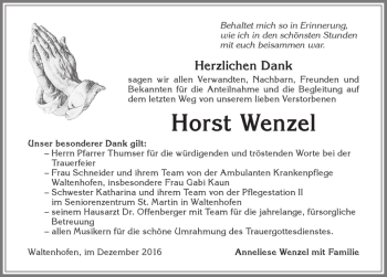 Traueranzeige von Horst Wenzel von Allgäuer Zeitung,Kempten