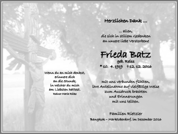 Traueranzeige von Frieda Batz von Allgäuer Zeitung, Marktoberdorf