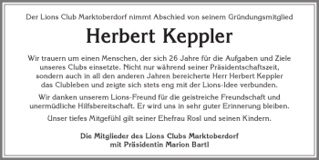 Traueranzeige von Herbert Keppler von Allgäuer Zeitung, Marktoberdorf