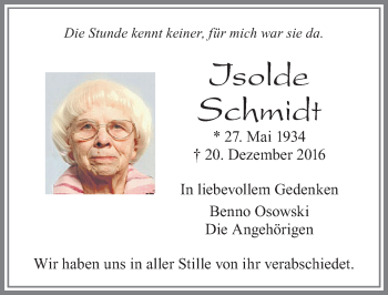 Traueranzeige von Isolde Schmidt von Allgäuer Zeitung, Füssen