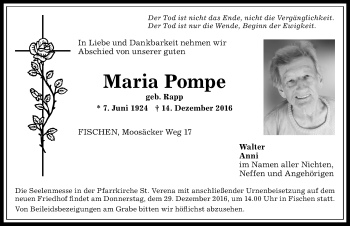 Traueranzeige von Maria Pompe von Allgäuer Anzeigeblatt