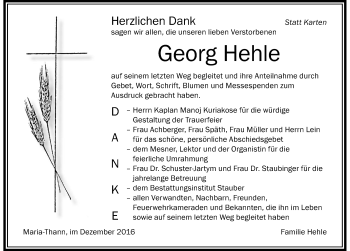 Traueranzeige von Georg Hehle von Der Westallgäuer