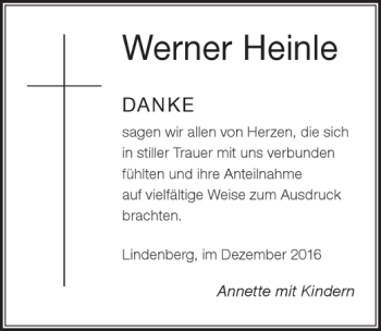 Traueranzeige von Werner  Heinle von Der Westallgäuer