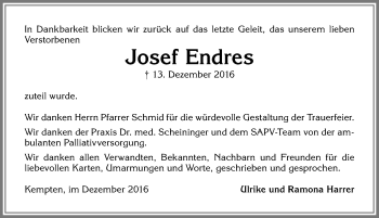 Traueranzeige von Josef Endres von Allgäuer Zeitung,Kempten