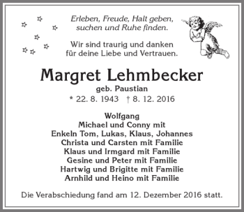 Traueranzeige von Margret Lehmbecker von Allgäuer Zeitung,Kempten