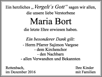 Traueranzeige von Maria Bort von Allgäuer Zeitung, Marktoberdorf