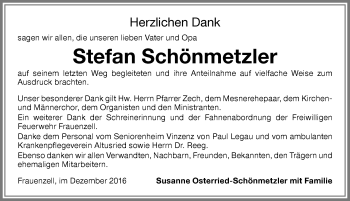 Traueranzeige von Stefan Schönmetzler von Allgäuer Zeitung,Kempten