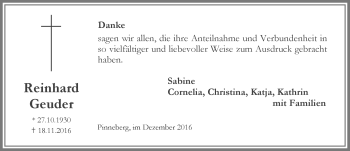 Traueranzeige von Reinhard Geuder von Memminger Zeitung