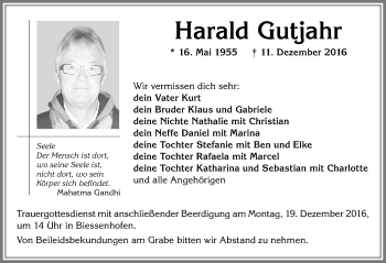 Traueranzeige von Harald Gutjahr von Allgäuer Zeitung, Kaufbeuren/Buchloe