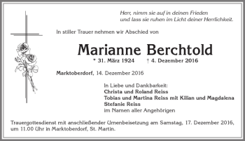Traueranzeige von Marianne Berchtold von Allgäuer Zeitung, Marktoberdorf