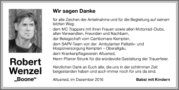 Traueranzeige von Robert Wenzel von Allgäuer Zeitung,Kempten