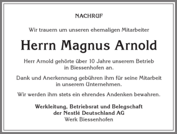 Traueranzeige von Magnus Arnold von Allgäuer Zeitung