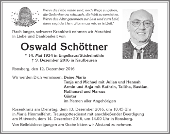 Traueranzeige von Oswald Schöttner von Allgäuer Zeitung, Marktoberdorf
