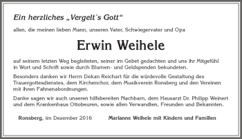Traueranzeige von Erwin Weihele von Allgäuer Zeitung, Marktoberdorf