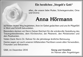 Traueranzeige von Anna Hörmann von Allgäuer Zeitung, Marktoberdorf