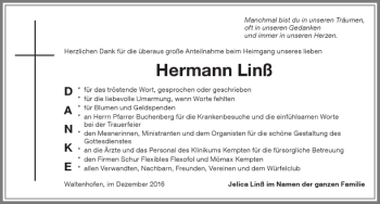 Traueranzeige von Hermann Linß von Allgäuer Zeitung,Kempten